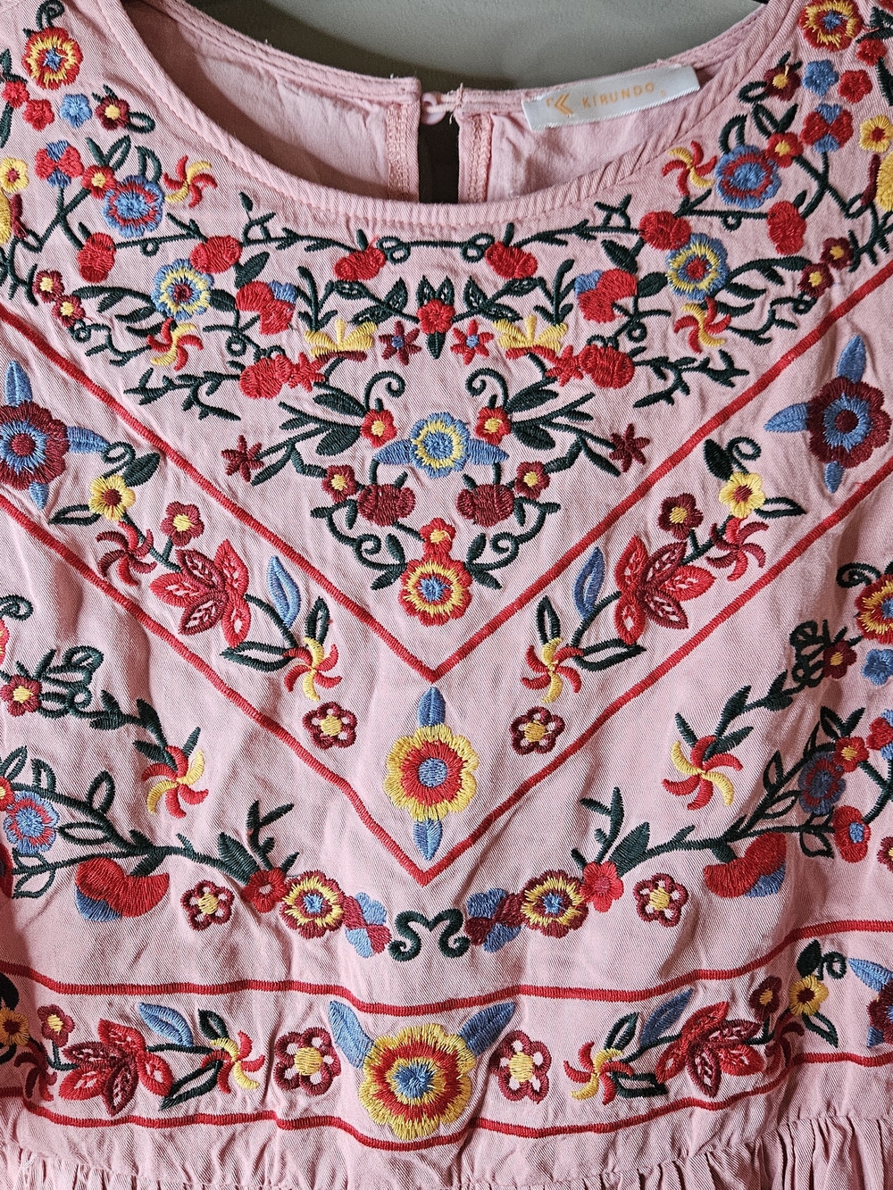 Pink Embroidered Boho Blouse - Women's Floral Peasant Top - Picture 3 of 4